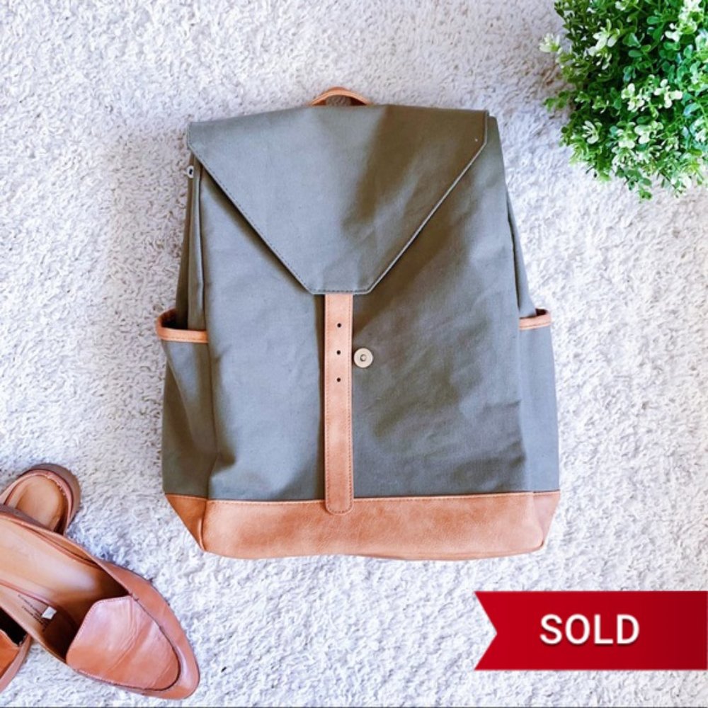 SOLD - DSW Olive + Leather Backpack